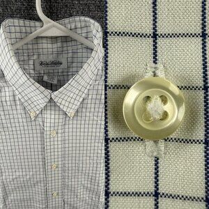 Brooks Brothers 16.5 32/33 All Cotton Button-Down Check Non-Iron Blue Shirt Men